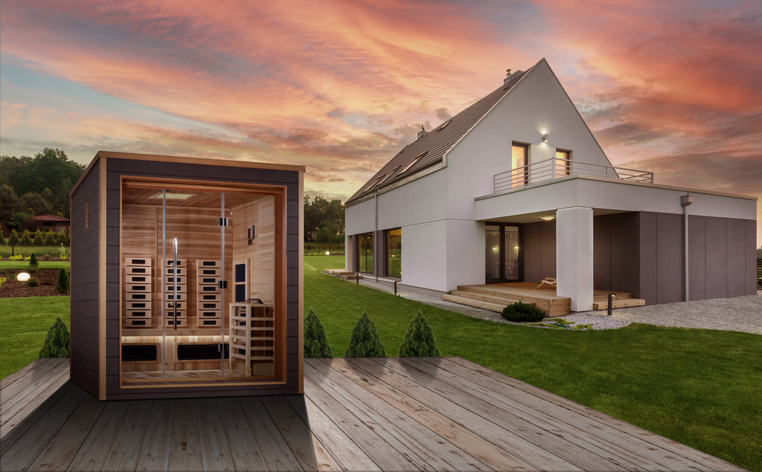 Golden Designs Visby 3-Person Outdoor-Indoor Hybrid Sauna, Canadian Red Cedar