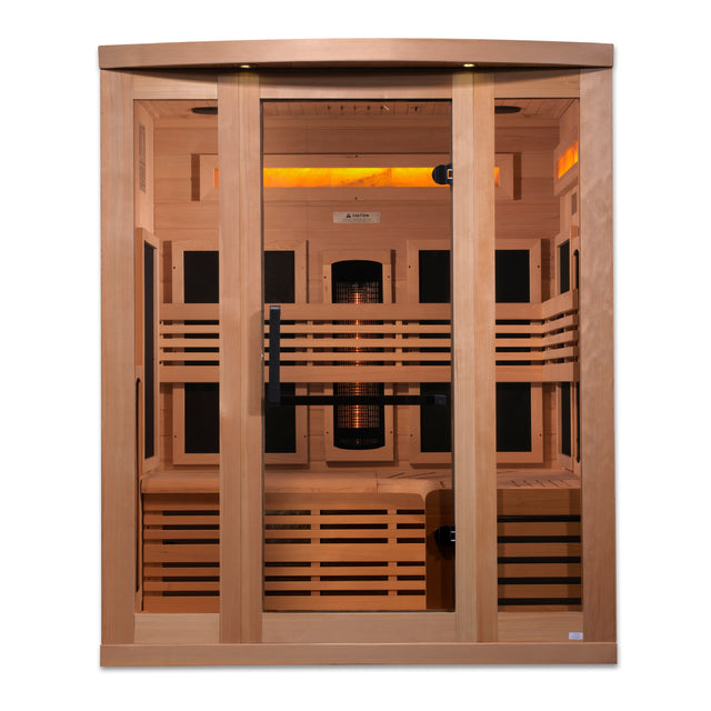 Golden Designs Reserve Edition 3-Person Full Spectrum Near Zero EMF Sauna with Himalayan Salt Bar