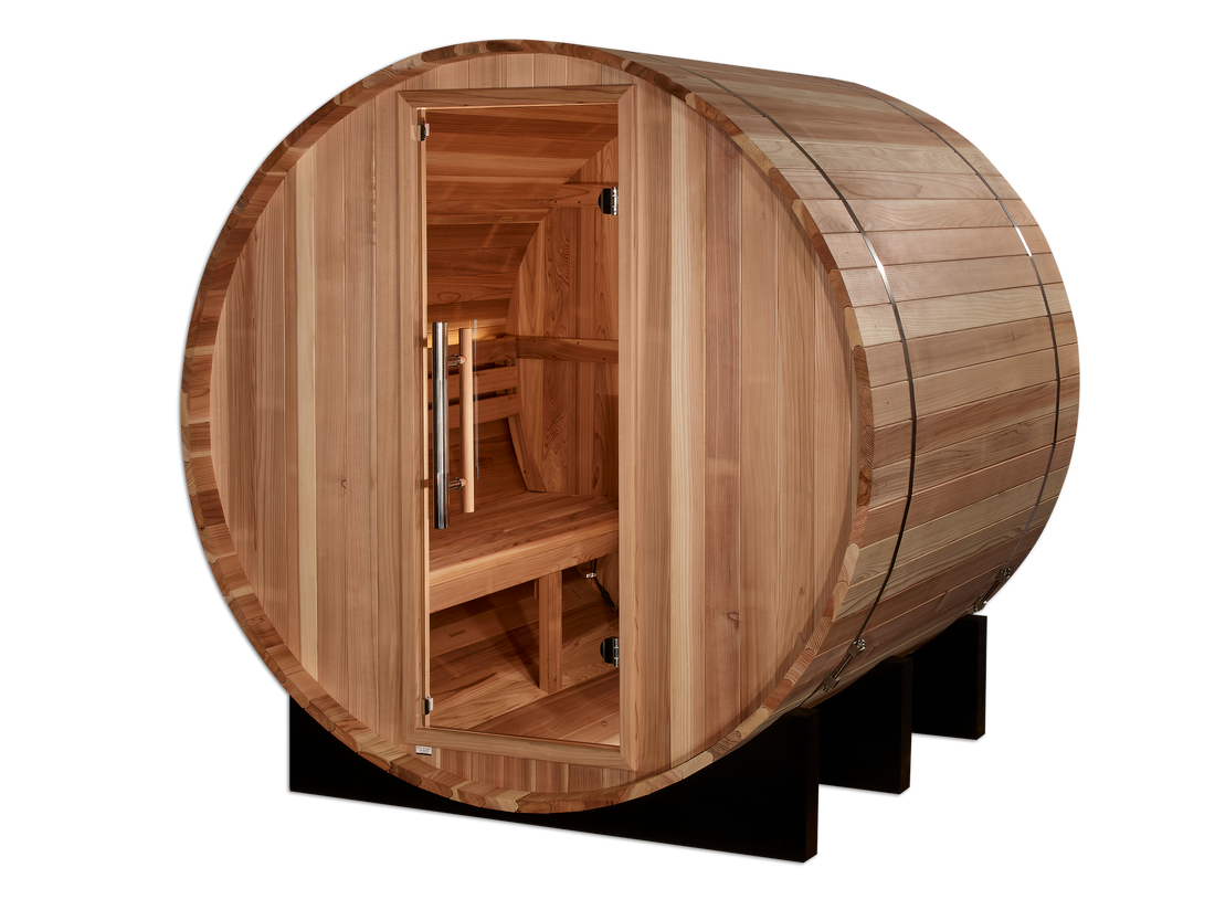 Golden Designs St. Moritz 4-Person Outdoor Barrel Sauna, Canadian Red Cedar