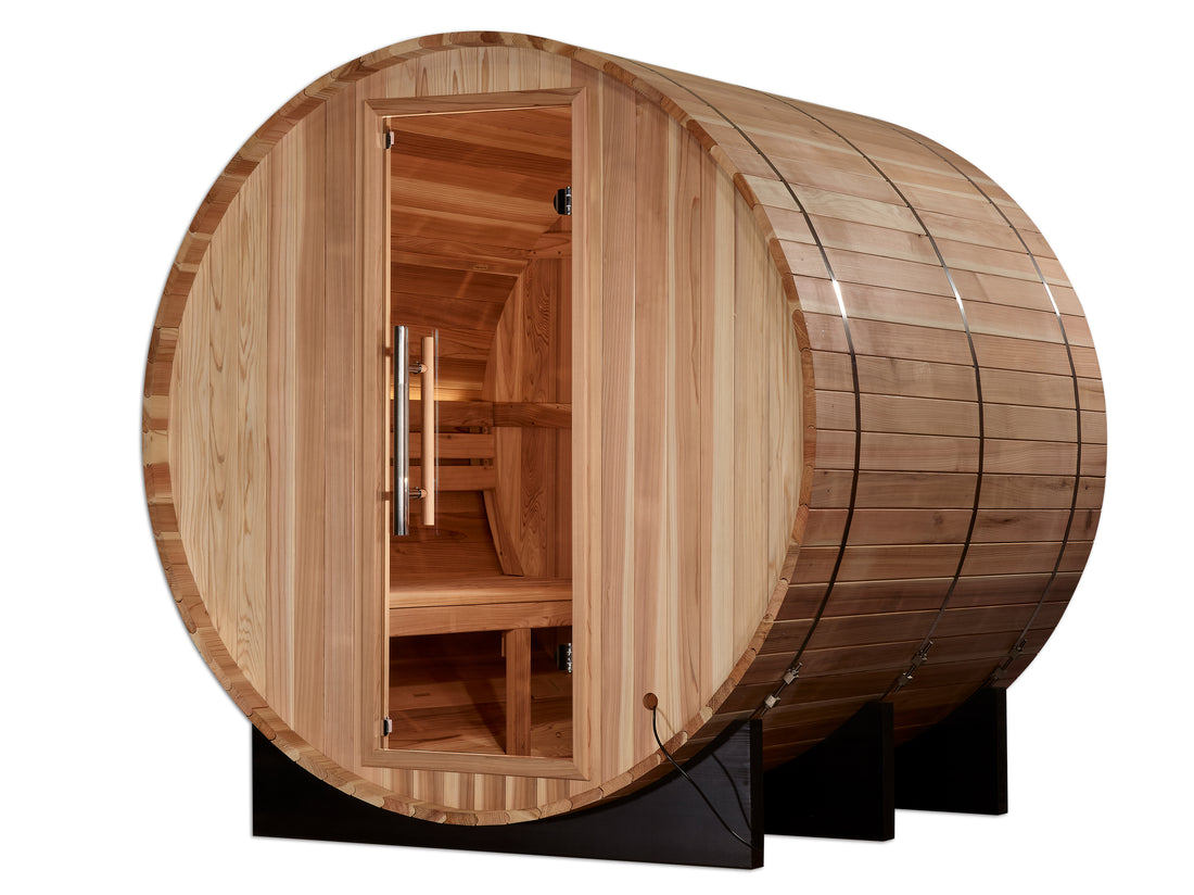 Golden Designs Arosa 5-Person Outdoor Barrel Sauna, Canadian Red Cedar