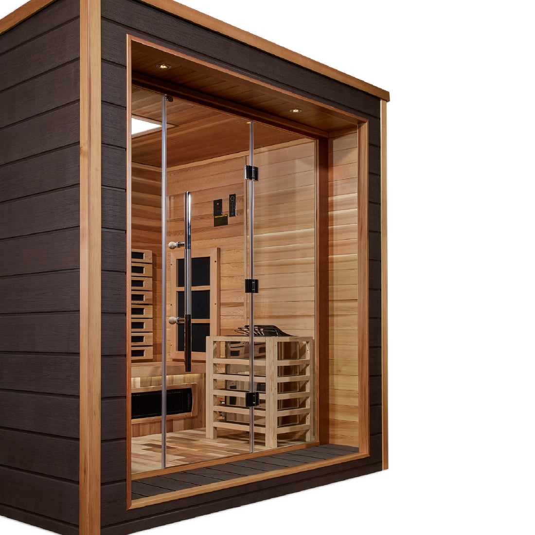 Golden Designs Visby 3-Person Outdoor-Indoor Hybrid Sauna, Canadian Red Cedar