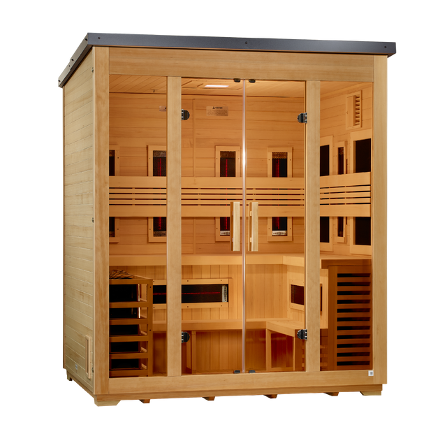 Golden Designs "Gargellen" 5-Person Hybrid Outdoor Sauna (Full Spectrum + Traditional Stove)