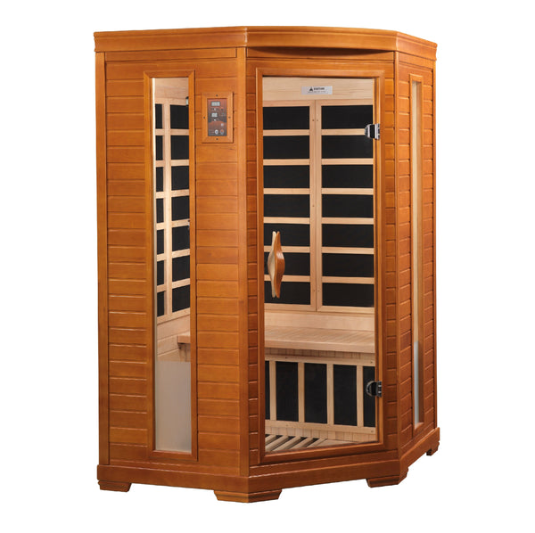 Heming 2-person Low EMF infrared corner sauna with bronze tinted tempered glass door