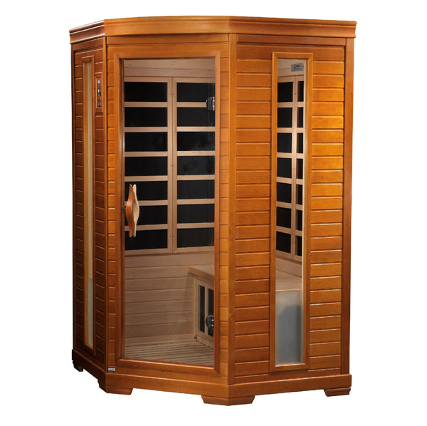 Heming infrared sauna interior with 7 carbon heating panels and chromotherapy lighting