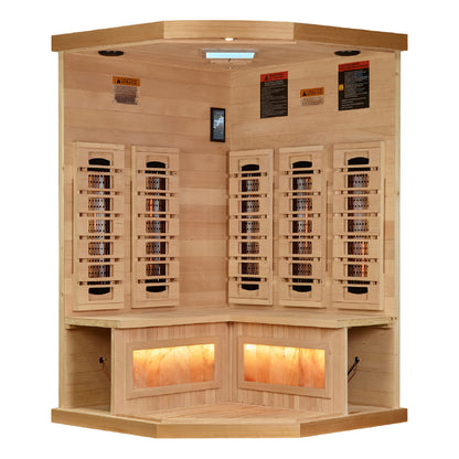 Golden Designs Reserve Edition Corner Full-Spectrum Infrared Sauna with Himalayan Salt, Canadian Hemlock