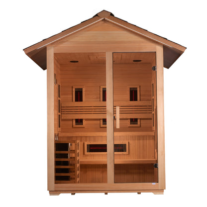 Golden Designs "Carinthia" 3-Person Hybrid Outdoor Sauna (Full Spectrum + Traditional Stove)