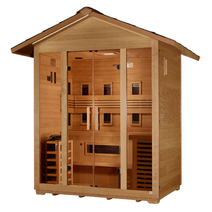 Golden Designs "Gargellen" 5-Person Hybrid Outdoor Sauna (Full Spectrum + Traditional Stove)