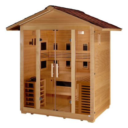 Golden Designs "Gargellen" 5-Person Hybrid Outdoor Sauna (Full Spectrum + Traditional Stove)