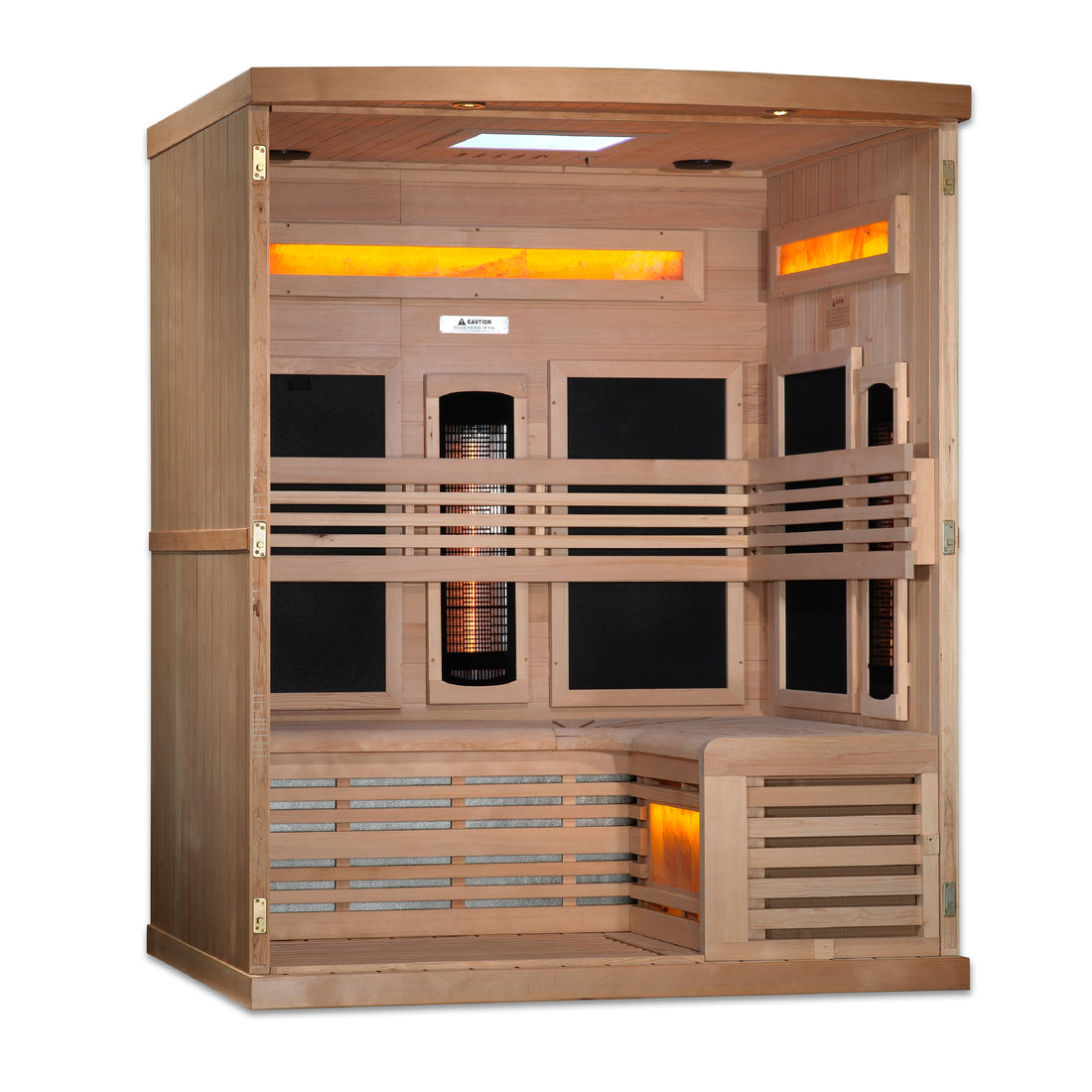 Golden Designs Reserve Edition 3-Person Full Spectrum Near Zero EMF Sauna with Himalayan Salt Bar