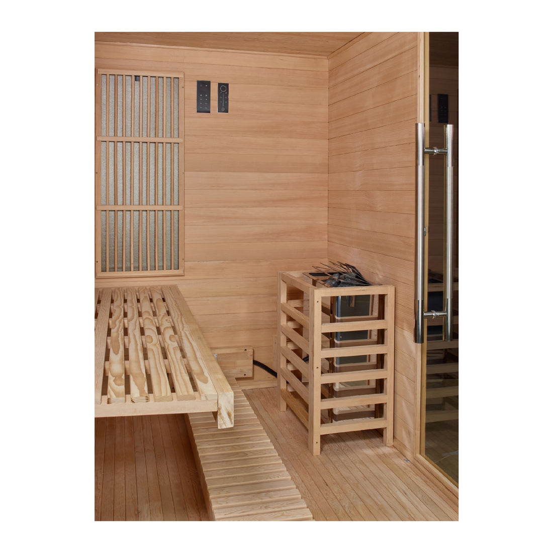 Golden Designs "Soria" 3-Person Indoor Hybrid Sauna (Full Spectrum + Traditional Stove)