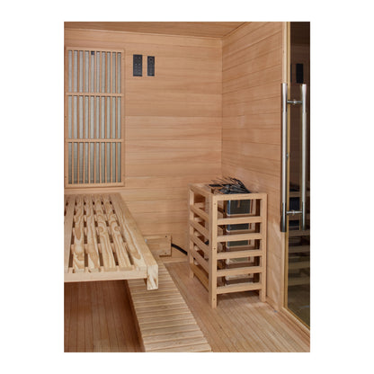 Golden Designs "Soria" 3-Person Indoor Hybrid Sauna (Full Spectrum + Traditional Stove)