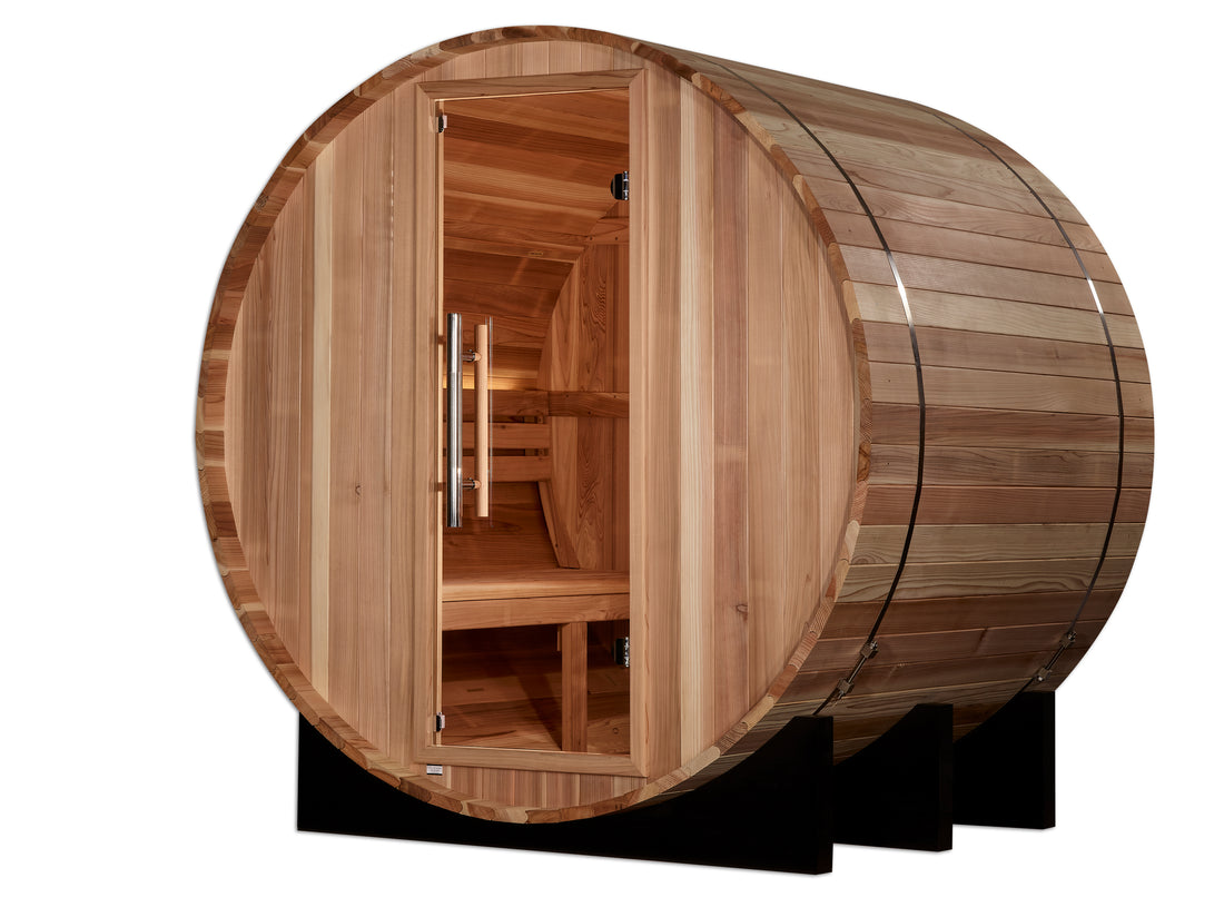 Golden Designs St. Moritz 4-Person Outdoor Barrel Sauna, Canadian Red Cedar