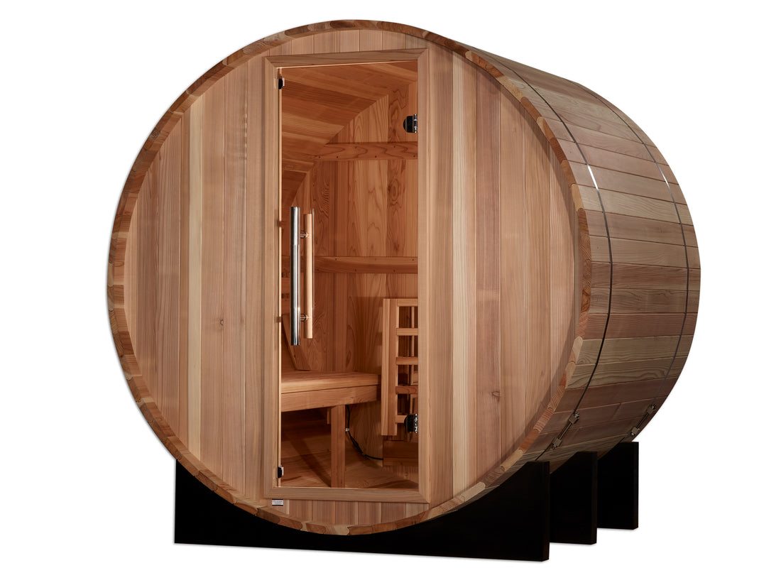 Golden Designs St. Moritz 4-Person Outdoor Barrel Sauna, Canadian Red Cedar