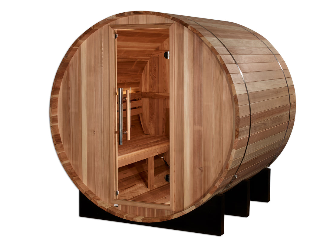 Golden Designs St. Moritz 4-Person Outdoor Barrel Sauna, Canadian Red Cedar