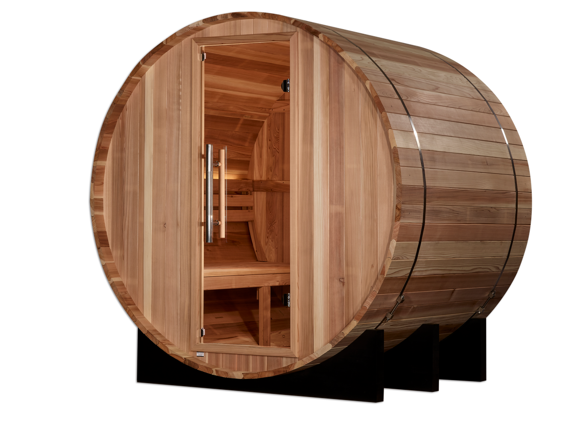 Golden Designs St. Moritz 4-Person Outdoor Barrel Sauna, Canadian Red Cedar