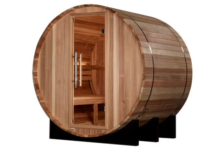 Golden Designs St. Moritz 4-Person Outdoor Barrel Sauna, Canadian Red Cedar