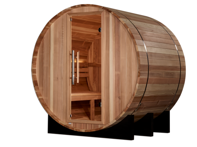 Golden Designs St. Moritz 4-Person Outdoor Barrel Sauna, Canadian Red Cedar