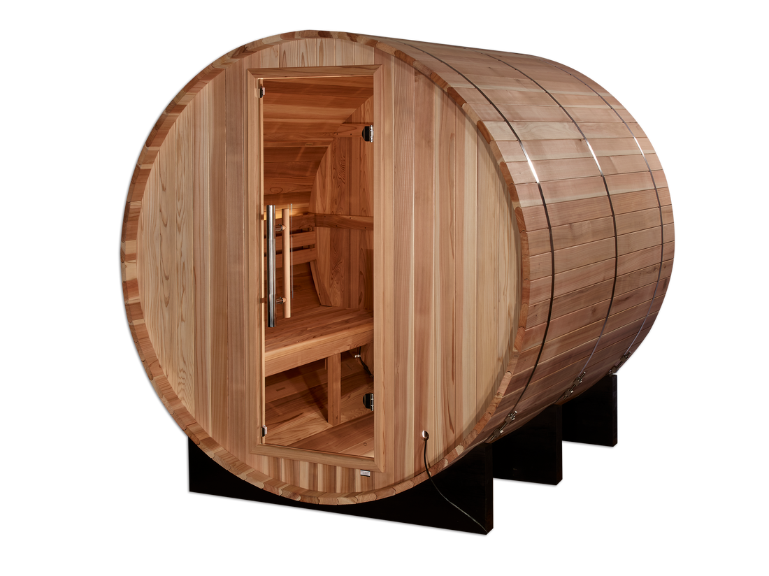 Golden Designs Arosa 5-Person Outdoor Barrel Sauna, Canadian Red Cedar