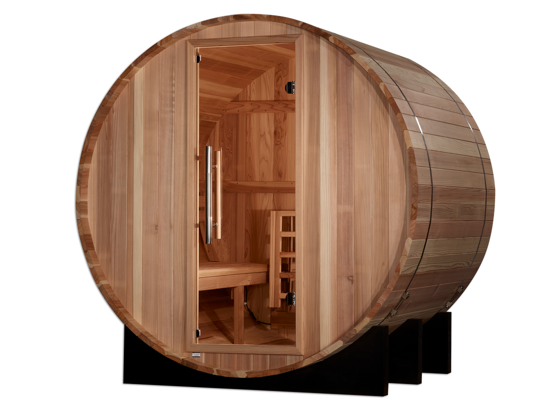 Golden Designs St. Moritz 4-Person Outdoor Barrel Sauna, Canadian Red Cedar