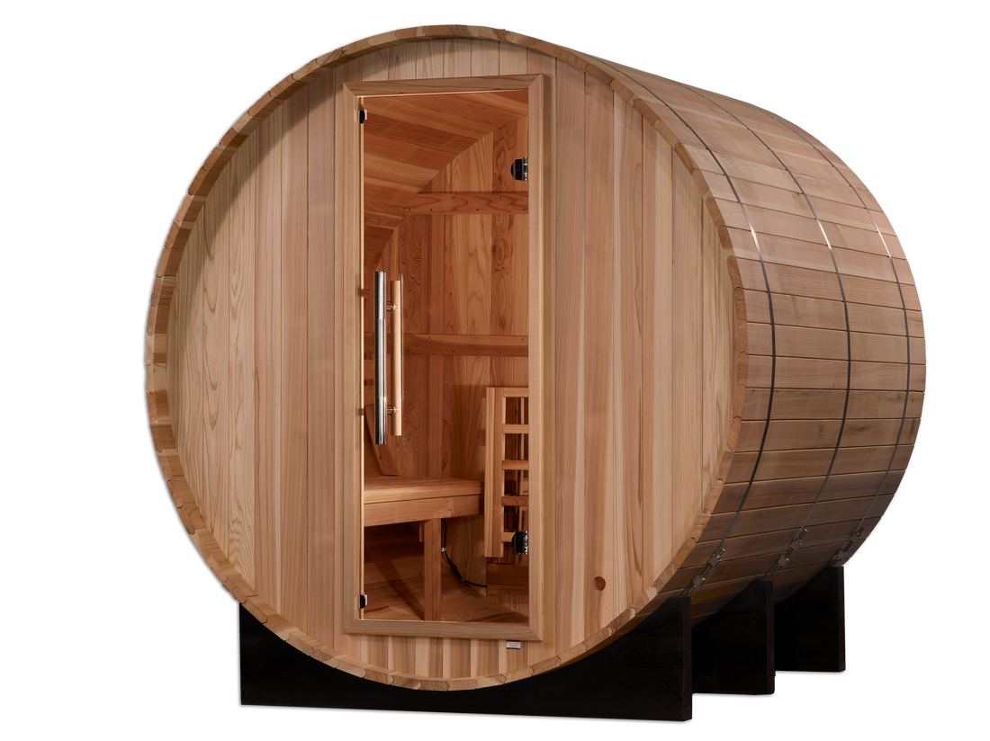 Golden Designs Arosa 5-Person Outdoor Barrel Sauna, Canadian Red Cedar
