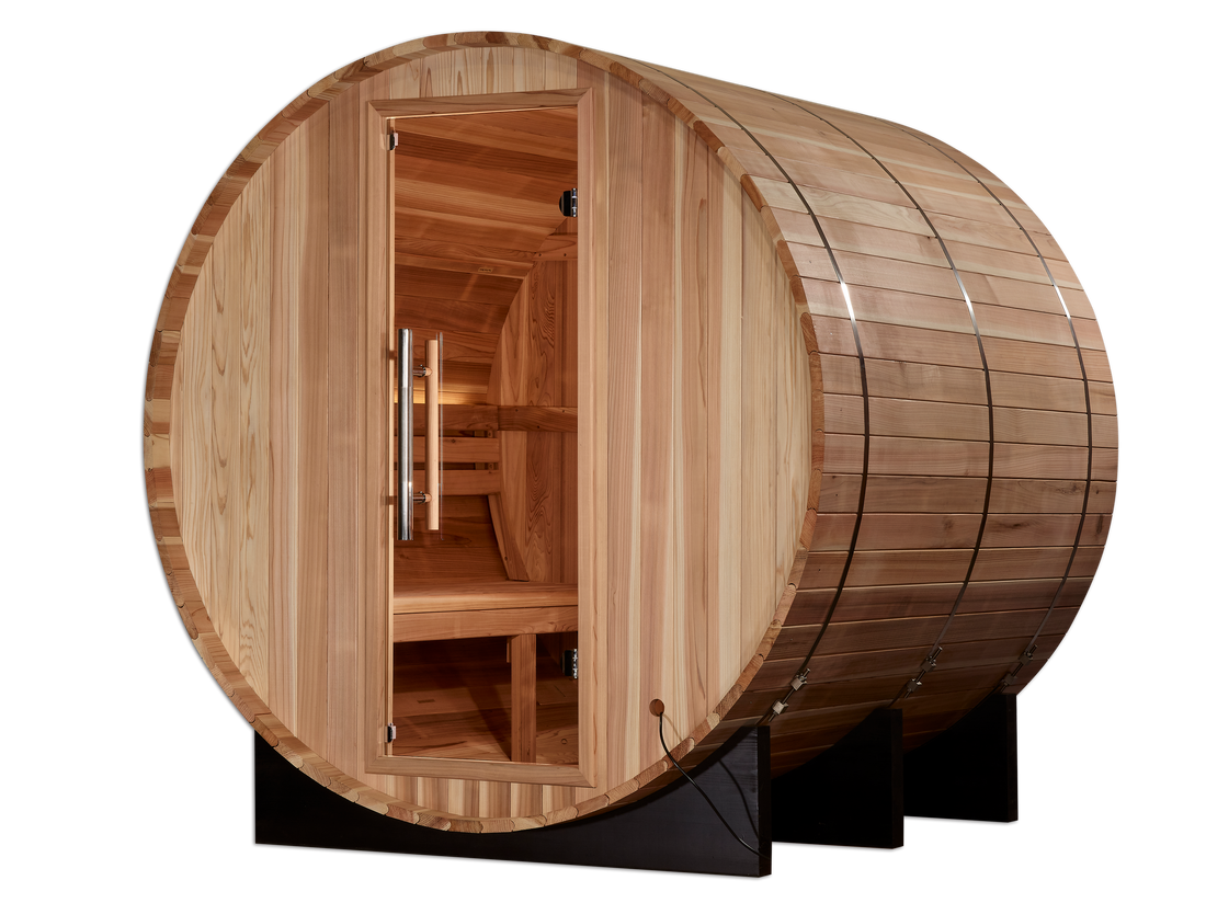 Golden Designs Arosa 5-Person Outdoor Barrel Sauna, Canadian Red Cedar