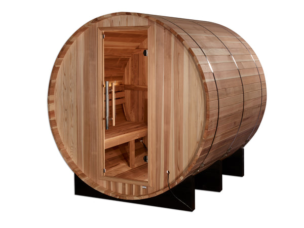 Golden Designs Arosa 5-Person Outdoor Barrel Sauna, Canadian Red Cedar