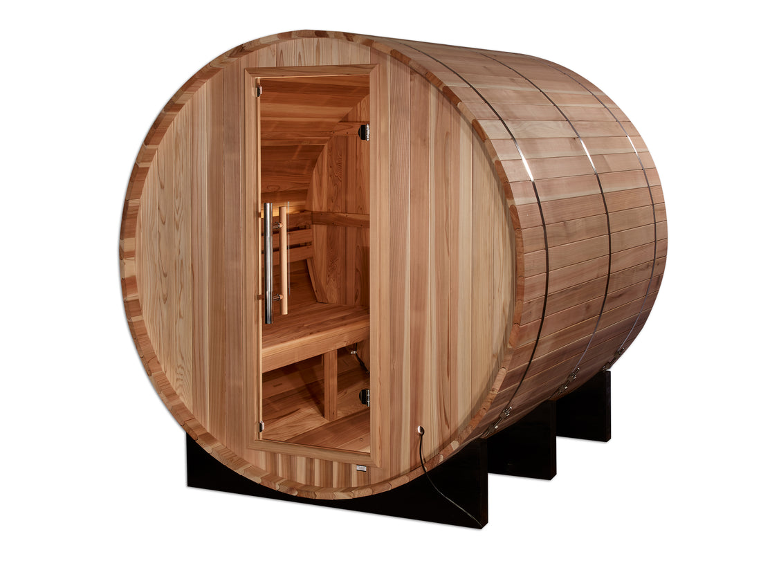 Golden Designs Arosa 5-Person Outdoor Barrel Sauna, Canadian Red Cedar