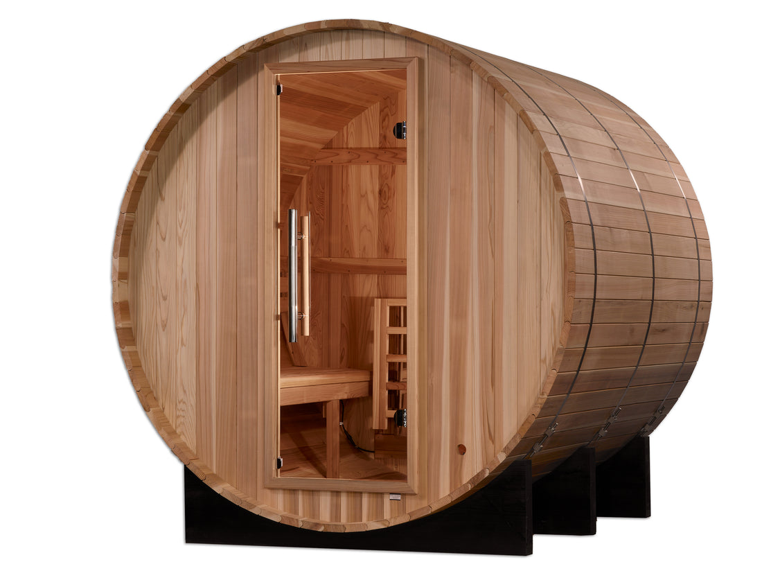 Golden Designs Arosa 5-Person Outdoor Barrel Sauna, Canadian Red Cedar