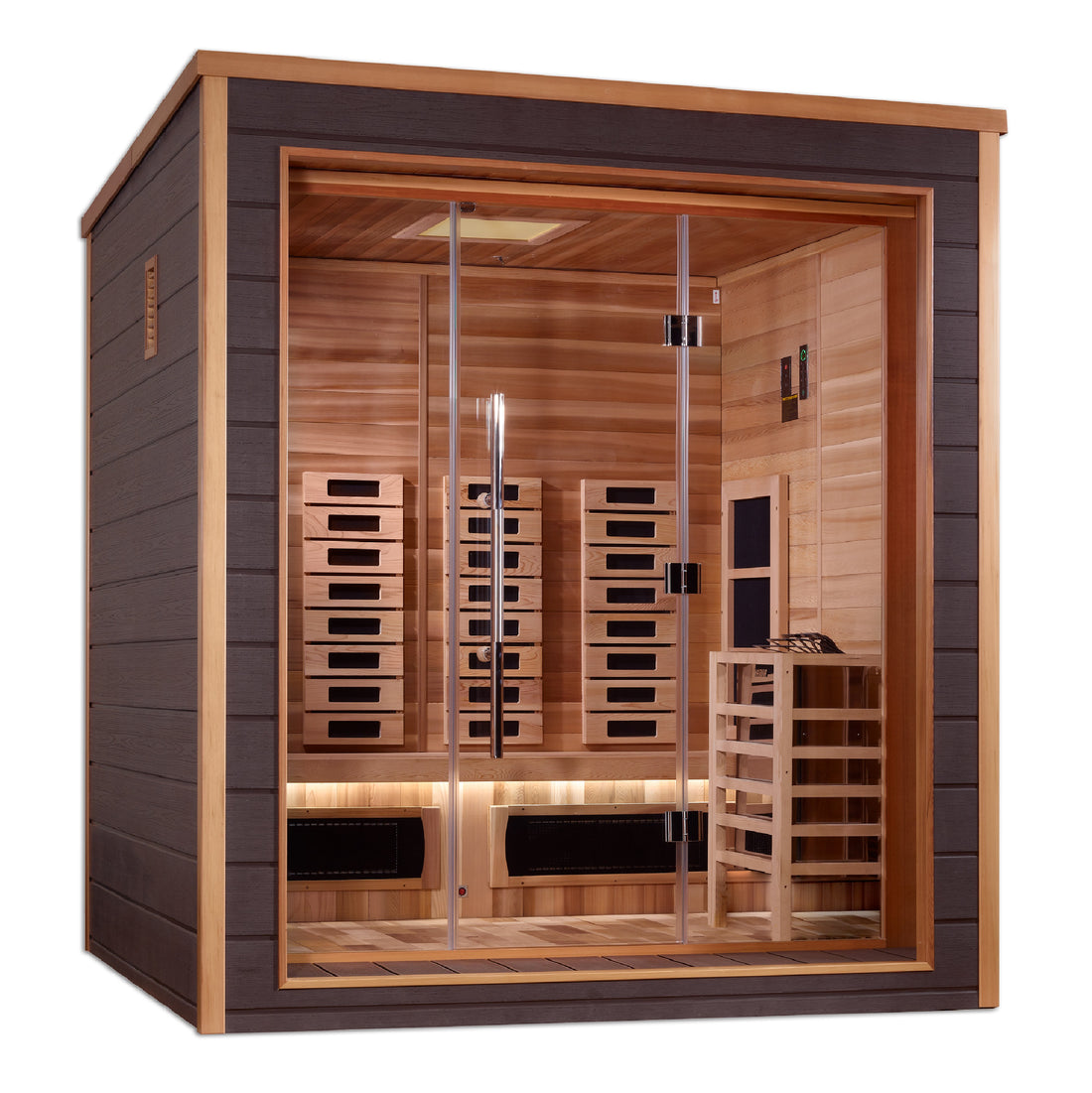 Golden Designs Visby 3-Person Outdoor-Indoor Hybrid Sauna, Canadian Red Cedar