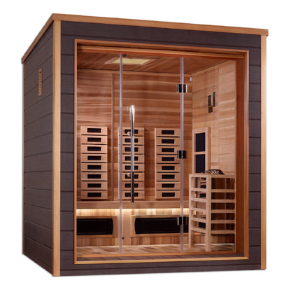 Golden Designs Visby 3-Person Outdoor-Indoor Hybrid Sauna, Canadian Red Cedar