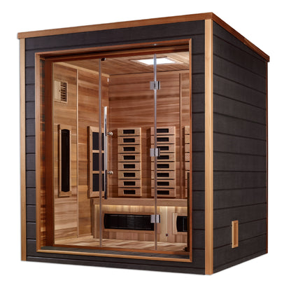 Golden Designs Visby 3-Person Outdoor-Indoor Hybrid Sauna, Canadian Red Cedar