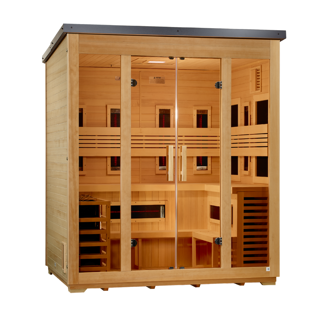 Golden Designs "Gargellen" 5-Person Hybrid Outdoor Sauna (Full Spectrum + Traditional Stove)