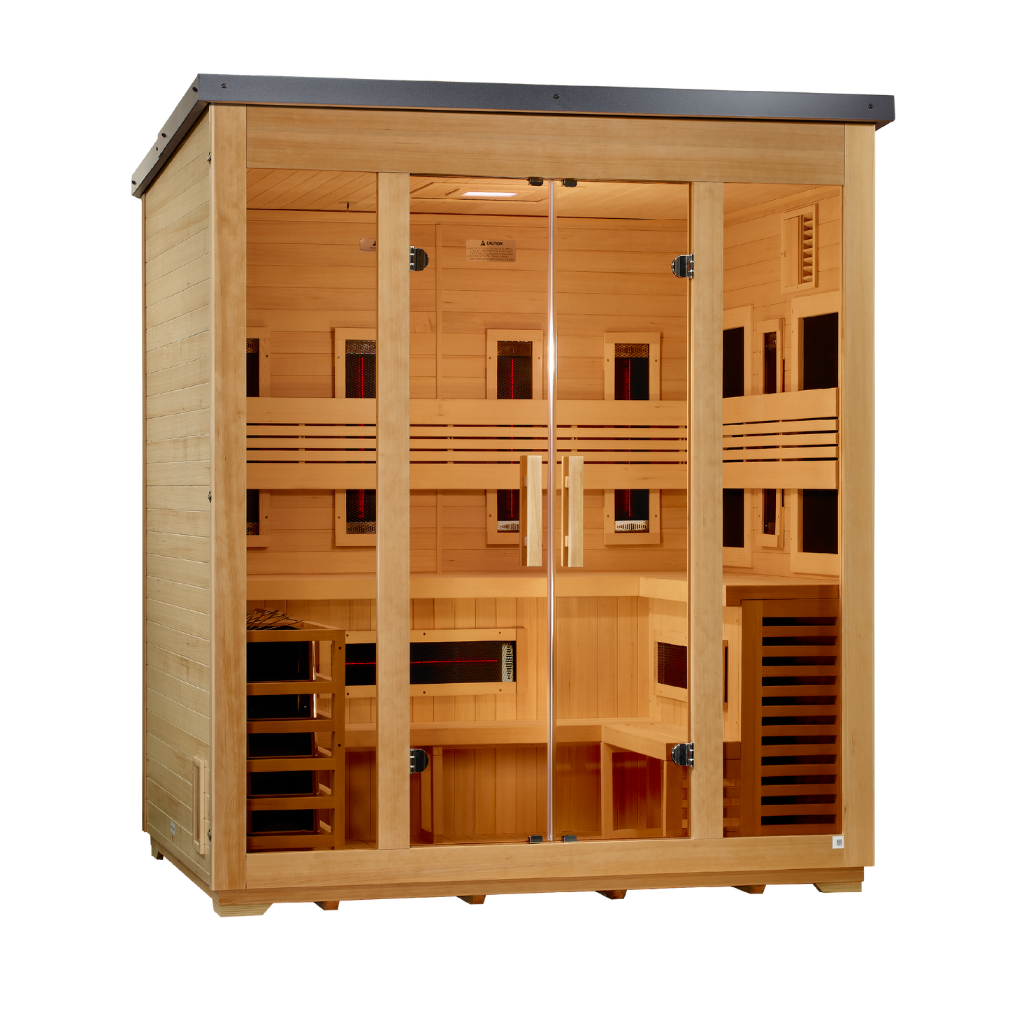 Golden Designs "Gargellen" 5-Person Hybrid Flat Roof Outdoor Sauna (Full Spectrum + Traditional Stove)