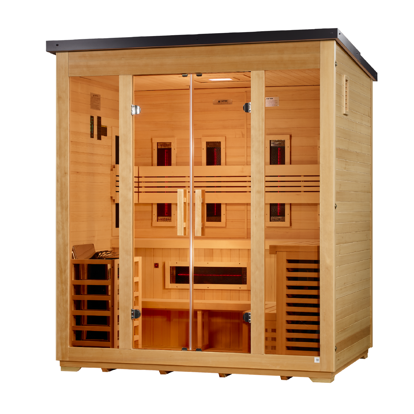 Golden Designs "Gargellen" 5-Person Hybrid Flat Roof Outdoor Sauna (Full Spectrum + Traditional Stove)