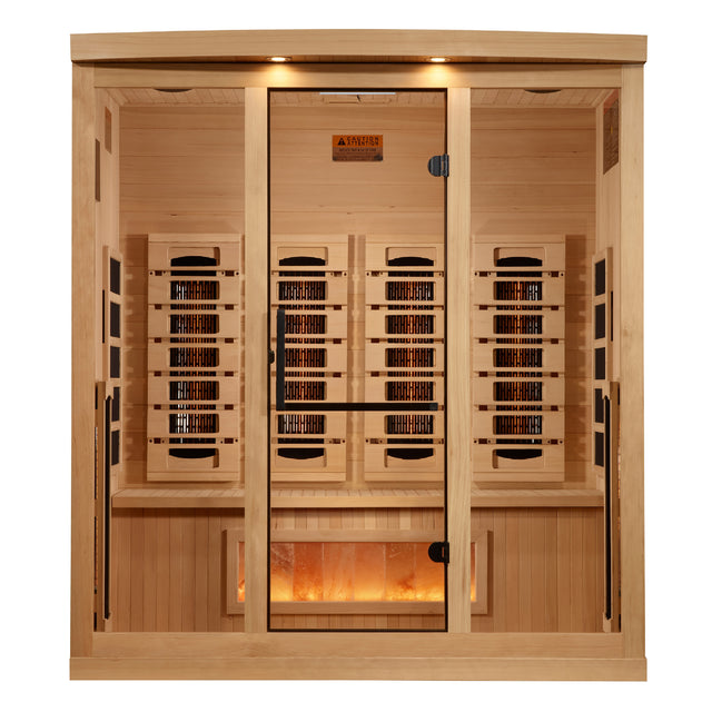 Golden Designs Reserve Edition 4-Person Full-Spectrum Infrared Sauna with Himalayan Salt Bar, Canadian Hemlock